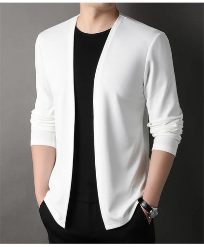 Spring Autumn Knit Cardigan Men Fashion Solid Color Stand Collar Slim Fit Comfortable Casual Men's Korean Knitted Sweater Jacket