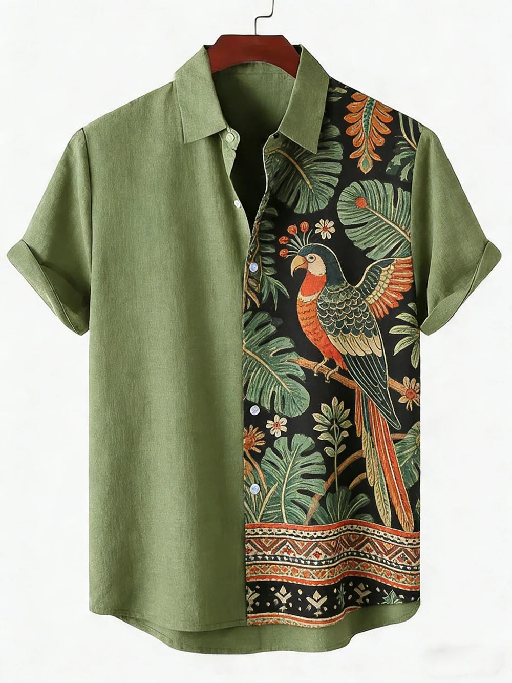 2026 Daily Men's Casual Short Sleeved Shirt with Natural Ethnic Pattern Printed Shirt Hawaii Beach Vacation Clothing