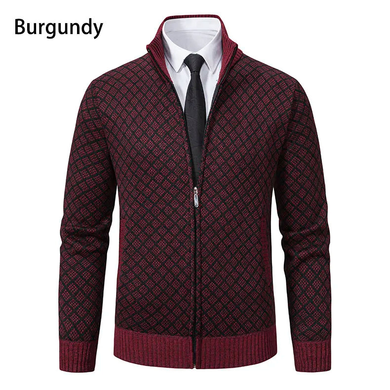 Men's Knitted Cardigan Coat Korean Slim Fit Trendy Sweater Autumn Winter Zip Up Mens Fleece Lined Top Clothing