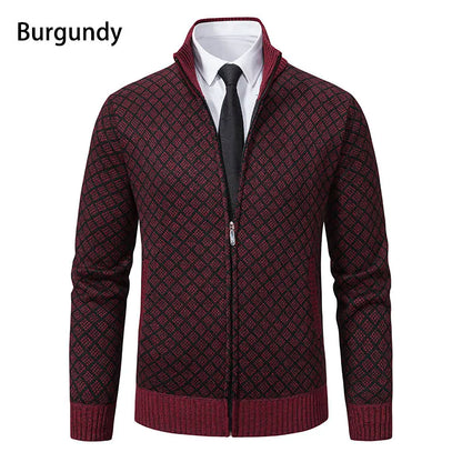 Men's Knitted Cardigan Coat Korean Slim Fit Trendy Sweater Autumn Winter Zip Up Mens Fleece Lined Top Clothing