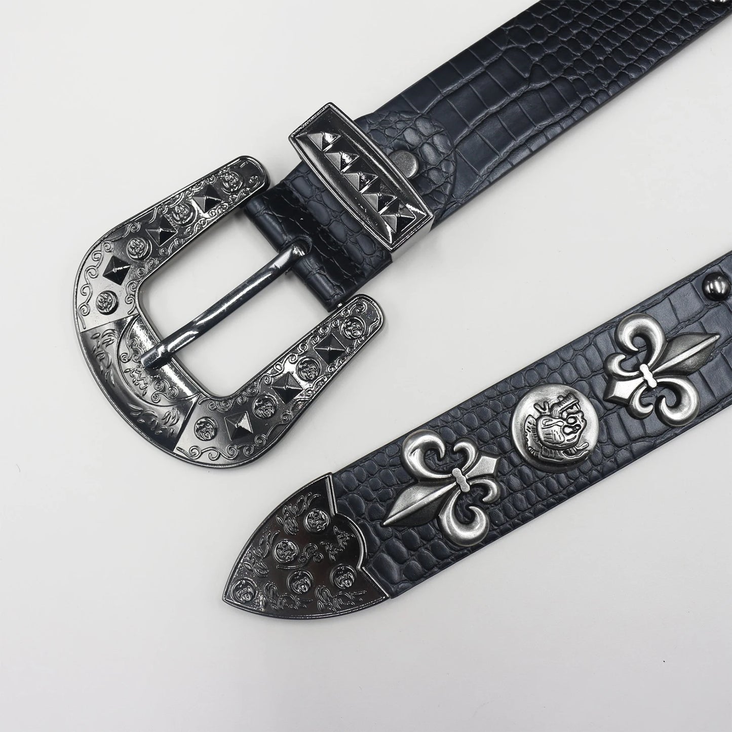 Heart cross rivet belt Punk Belt Unisex Fashion Personality Trend All-match Jeans Accessories Metal Buckle Pu Girdle Retro Y2k