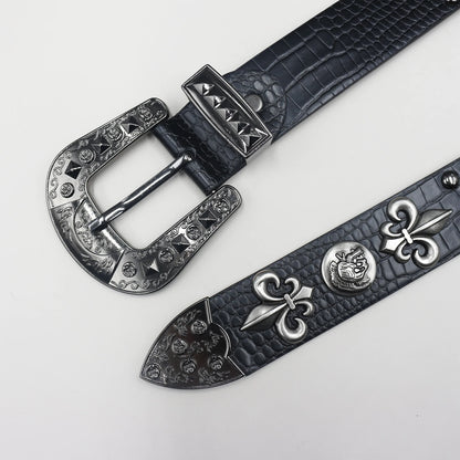 Heart cross rivet belt Punk Belt Unisex Fashion Personality Trend All-match Jeans Accessories Metal Buckle Pu Girdle Retro Y2k