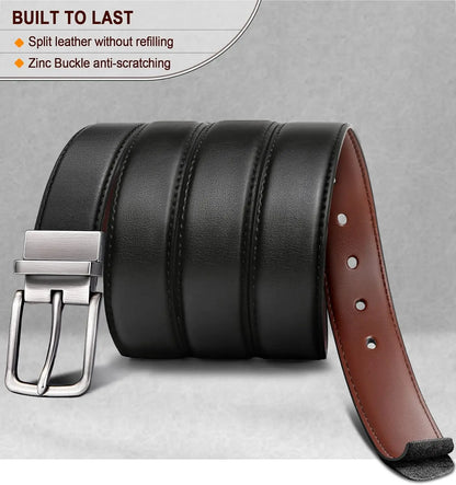 Men's Reversible Belt 1.25" Adjustable Cut for Fit 2 Sides in 1 Belt Gift for Men