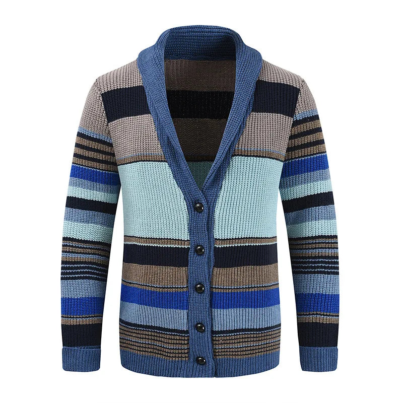 New European and American luxury fashion men's sweater jacket, autumn and winter lapel color blocked knitted cardigan top jacket