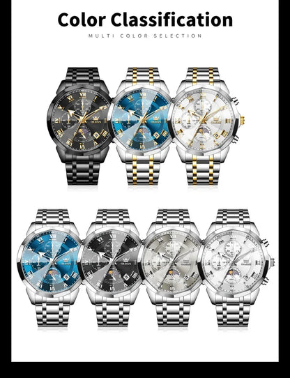 OLEVS 3675 Luxury Calendar Stainless Steel Quartz Mens Wristwatches Chronograph Waterproof Watch for Men Luminous Reloj Hombre