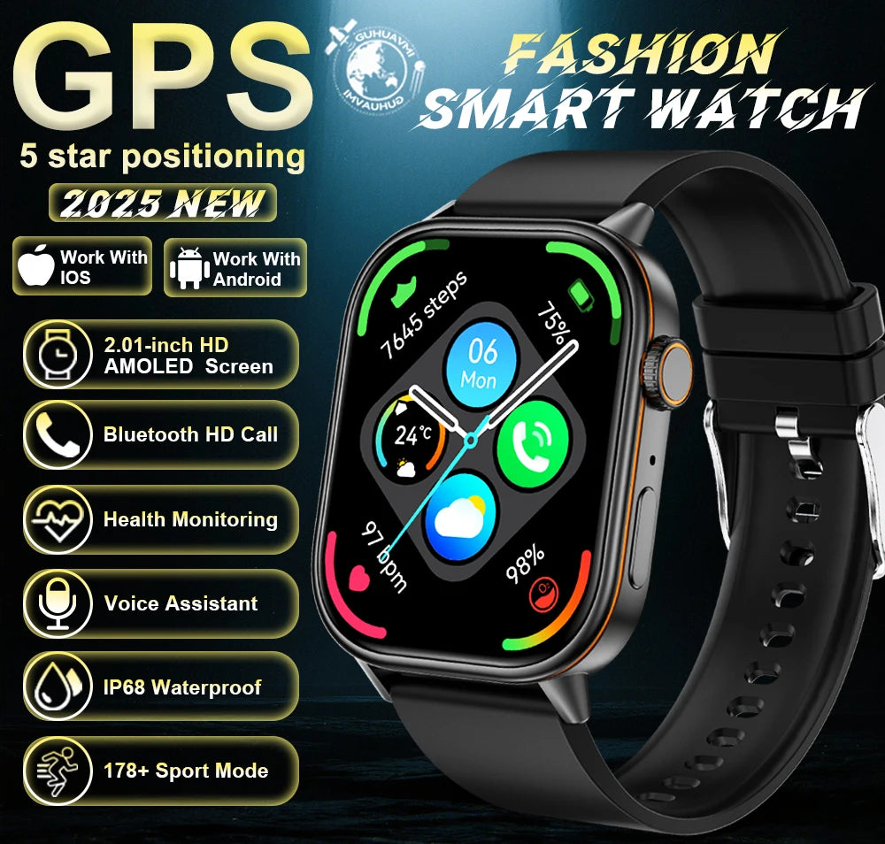 New For Android iOS Outdoor GPS SmartWatch Men 2.01" HD AMOLED Compass 420mAh 178+Sport Mode Waterproof Bracelet Smartwatch 2026