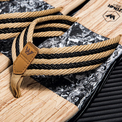 Japanese wood grain flip flops for men in summer wear anti-slip trend printed soft bottom clip foot stroke beach sand sand