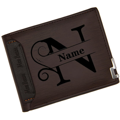 Custom Engraved Initials & Name PU Leather Wallet Men Gift for Birthday, Anniversary, Father's Day, Christmas Gift Personalized