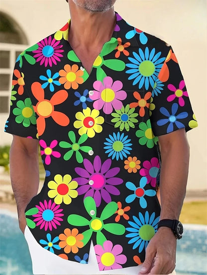 Floral Shirts Men's Hawaii Holiday Party Blouse 2025 Lapel Beach Shirt Flower Camisas Short-sleeved Womens Clothes