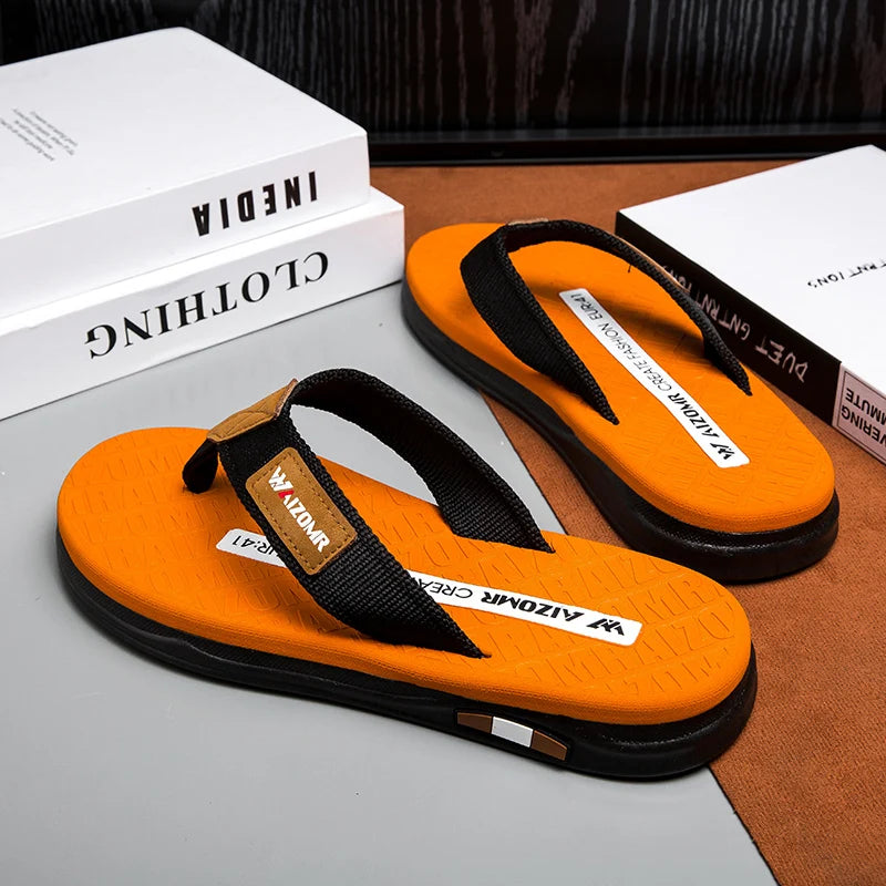 Men's flip flops summer trendy wear non-slip rubber sole sandals fashionable casual foot-clip flop comfortable beach shoes