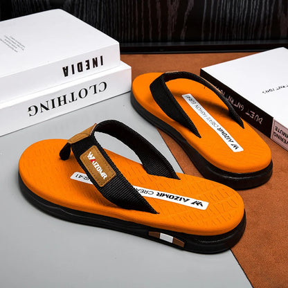 Men's flip flops summer trendy wear non-slip rubber sole sandals fashionable casual foot-clip flop comfortable beach shoes