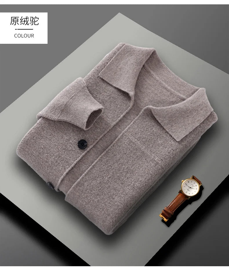 Autumn And Winter Pure Wool Cardigan Sweater Lapel Thick Knitted Coat Business Casual Coat