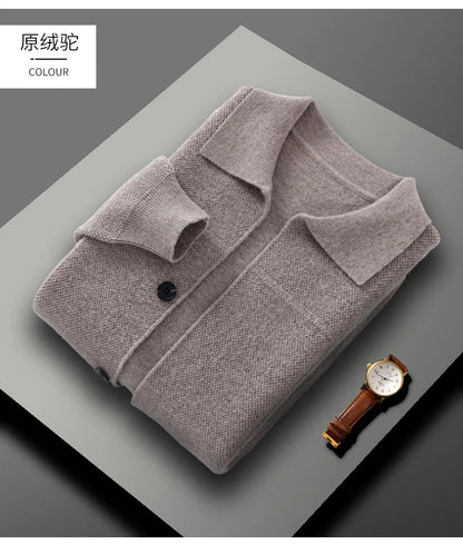 Autumn And Winter Pure Wool Cardigan Sweater Lapel Thick Knitted Coat Business Casual Coat