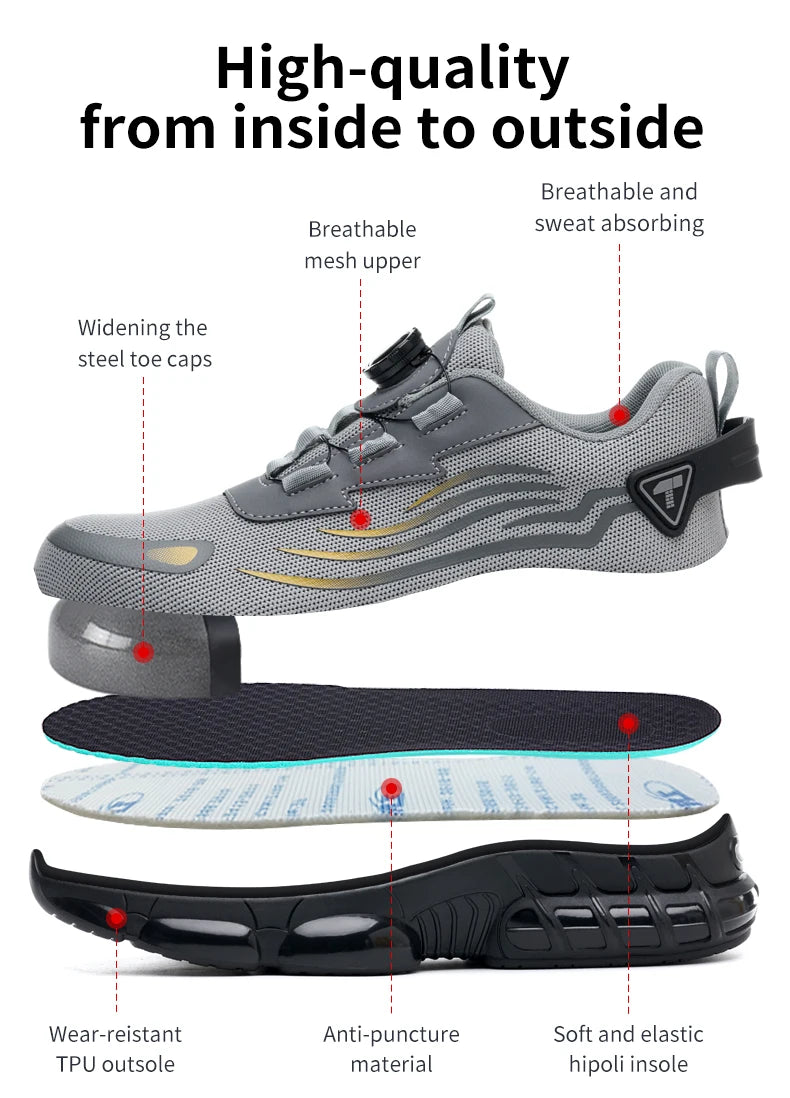 Botones giratorios zapatos de Seguridad masculinos, zapatos de trabajo,  botas de Seguridad Anticoagulantes  Tactical Boots