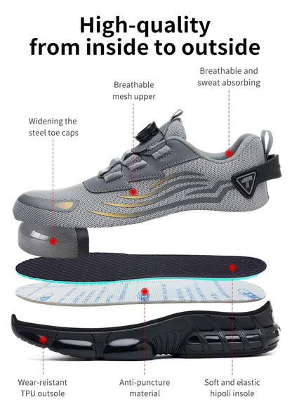 Botones giratorios zapatos de Seguridad masculinos, zapatos de trabajo,  botas de Seguridad Anticoagulantes  Tactical Boots