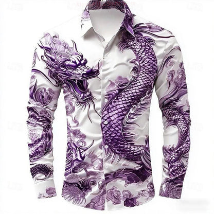 multicolour Dragon Men's Long Sleeve Shirt Button Fashion Casual Shirt Vacation Everyday Spring Lapel 3D Printed Men's Clothing