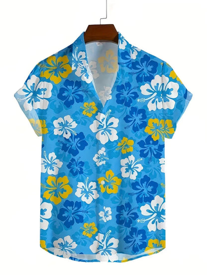 Men's Coconut Tree Graphic Print Short Sleeve Lapel Shirt Tops Men's Casual Button-Down Shirts for Summer Daily Wear Men Clothes