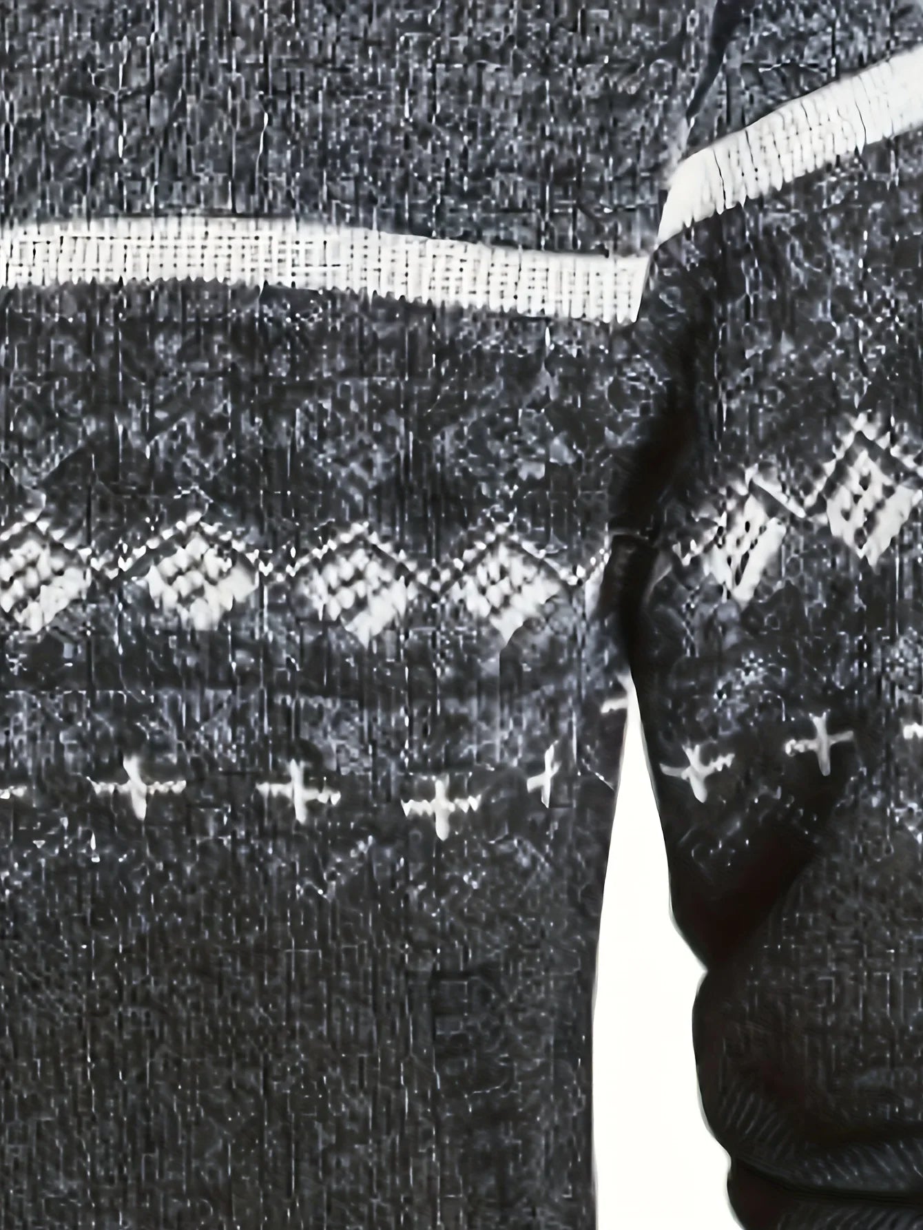 Men's Zip Up Fair Isle Cardigan Sweater Warm Knit Jacquard Stand Collar Casual Winter Pullover with Thermal Lining