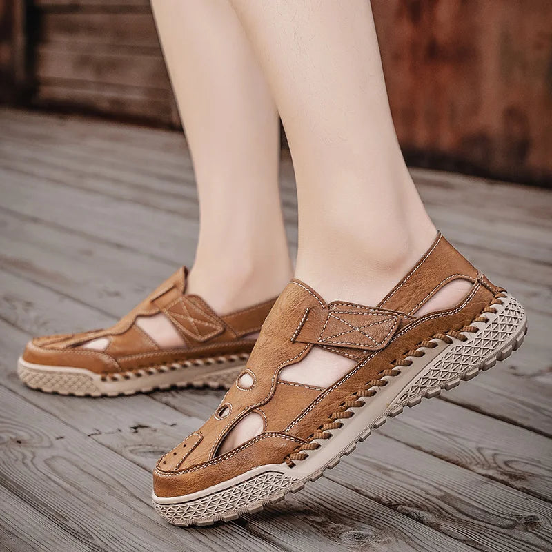 Male Casual Leather Summer Shoes Versatile Men's Sandals Durable Handmade Stitching Besch Shoes Non Slip Roma Footwear Sandals