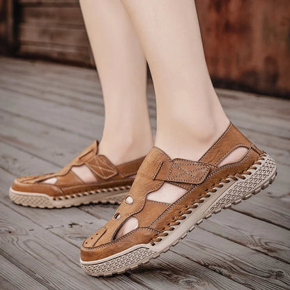 Male Casual Leather Summer Shoes Versatile Men's Sandals Durable Handmade Stitching Besch Shoes Non Slip Roma Footwear Sandals
