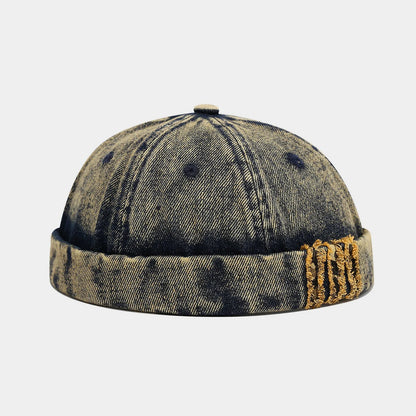 Retro Denim Docker Cap Splicing Style Brimless Caps Without Visor Leopard Beanie Hat Hats Adjustable Street Cool Vintage
