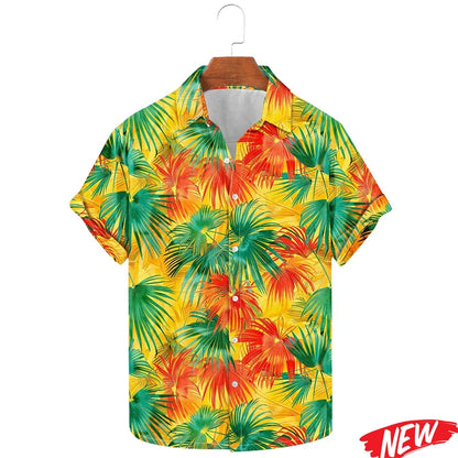 Hawaiian Flower Leaf Graphic Shirts For Men Cool 3d Printing Plants Lapel Shirt Tops Beach Short Sleeve Aloha vacation Shirts
