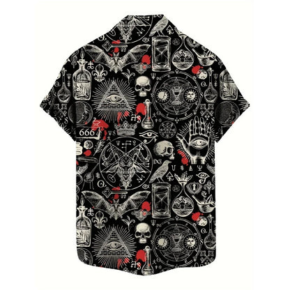 Skull 3D Printed Men's Hawaiian Shirt Street Gothic Style Trendy Vintage Lapel Tops Summer Y2K Casual Short Sleeve Beach Shirt