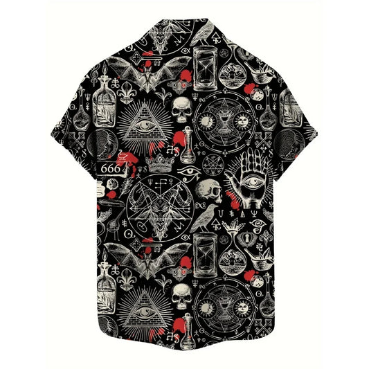 Skull 3D Printed Men's Hawaiian Shirt Street Gothic Style Trendy Vintage Lapel Tops Summer Y2K Casual Short Sleeve Beach Shirt