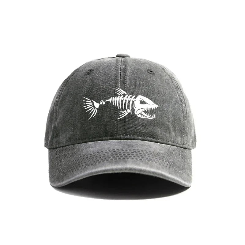 Fishbone Baseball Cap Summer Distressed Dad Hats Men Women Outdoor Casual Printed Fishing Skeleton Fish Bone Caps