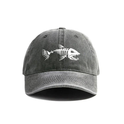 Fishbone Baseball Cap Summer Distressed Dad Hats Men Women Outdoor Casual Printed Fishing Skeleton Fish Bone Caps