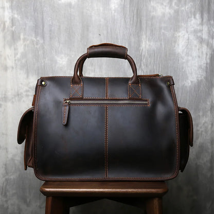 Crazy Horse Leather Retro Men's Horizontal Handbag Genuine Leather Niche Single Shoulder Cross Shoulder Large Capacity Briefcase