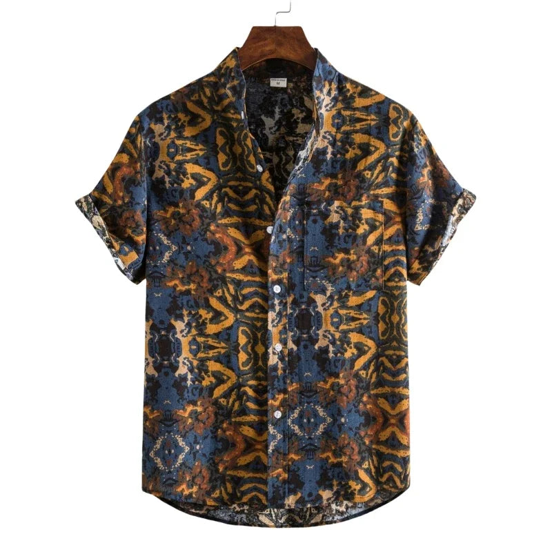 2026 Summer Shirt Men's Retro American Design Printed Pattern Personalized Loose Shirt