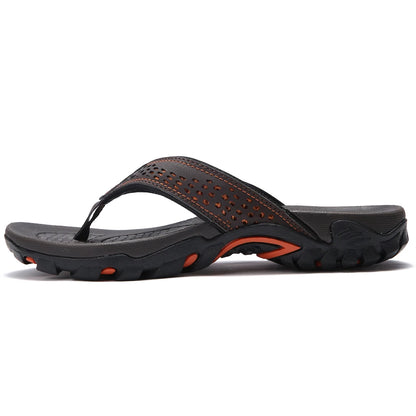 Plus Big Size 49 50 51 52 Mens Flip Flops Slippers PU Leather Beach Shoes TPR Outsoles Hard-Wearing Outdoor Style