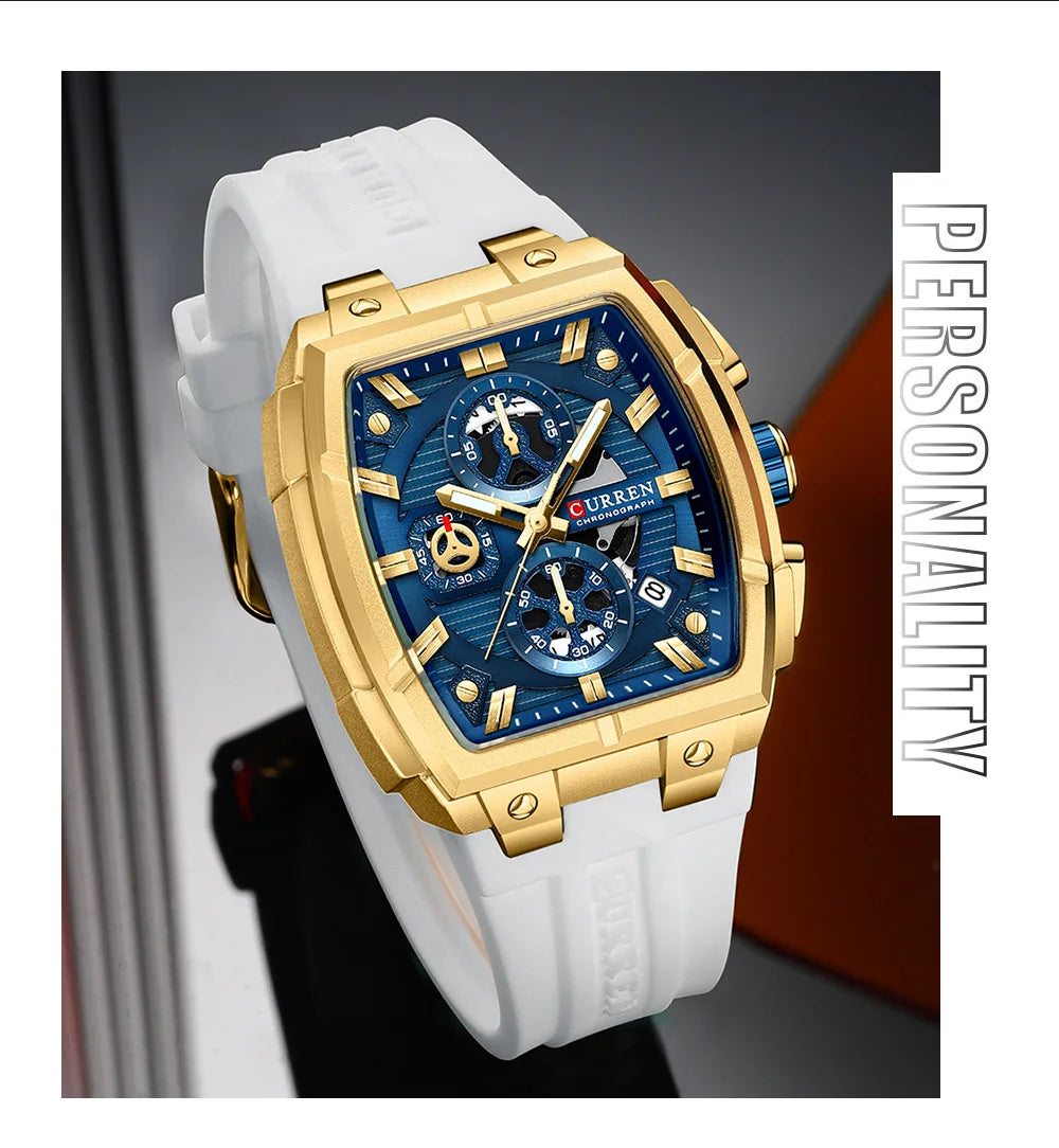 CURREN Luxury Vintage Watch for Men Sports Chronograph Quartz Wristwatches with Silicone Strap,Date,Luminous