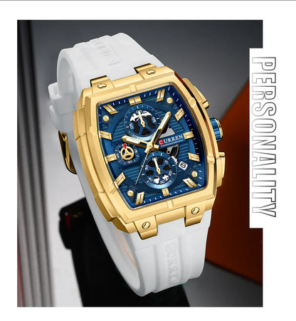 CURREN Luxury Vintage Watch for Men Sports Chronograph Quartz Wristwatches with Silicone Strap,Date,Luminous