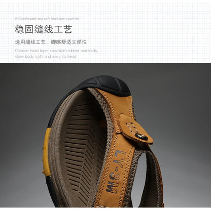 Genuine Cow Leather Shoes Men Sandals Mens Flip Flops Men's Casual Shoes Classic Massage Beach Slippers Anti-slip Summer 2021