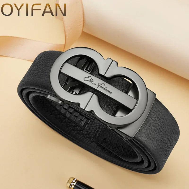 OYIFAN Automatic Ratchet Belt for Men - Genuine Leather Strap with Alloy Buckle, Durable for Daily Wear