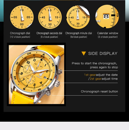 PLAYBOY Luxury Quartz Men's Watches Fashion Casual Leather Strap Sports Chronograph Wristwatch Original Waterproof Watches 3303