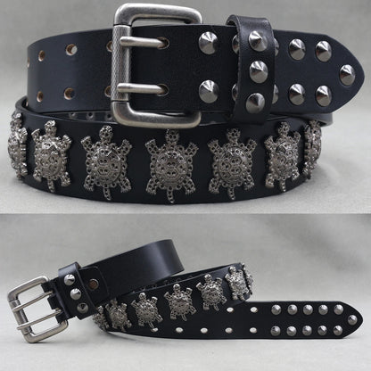 Designer Brand Belt Men Rivet Real Leather Pin Belt Male Black Rock Genuine Leather Cowhide Luxury Punk Belt Jeans