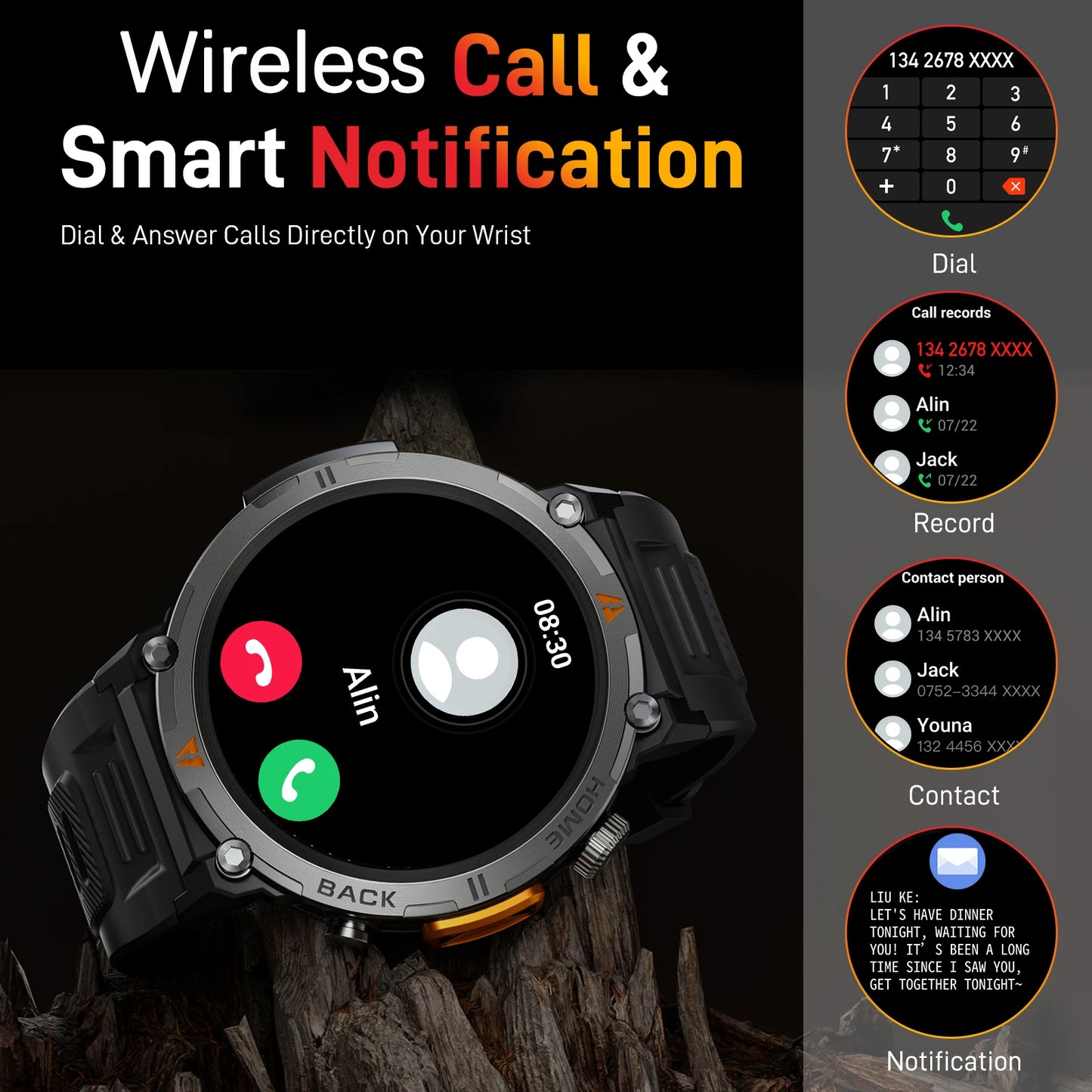 EIGIIS KE3 Bluetooth Call Smart Watch Men Full Touch Screen Health Monitor Clock With Flashlight Men SmartWatch For IOS Android