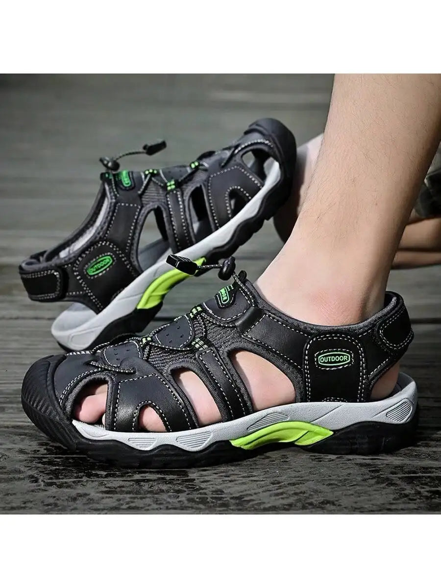 Men's Summer Outdoor Hiking Non-Slip Soft Bottom Sandals, Toe Protection, Middle-Aged Sports Beach Shoes