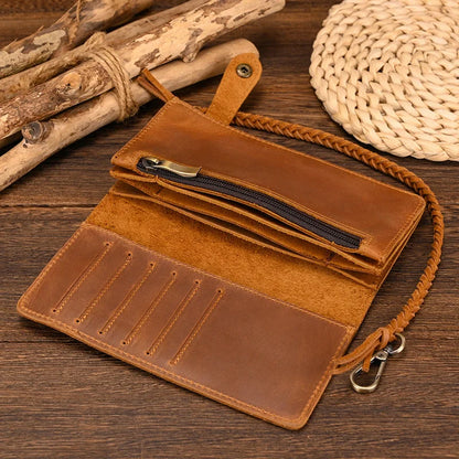 Newsbirds Genuine Leather Long Wallet Wrist Belt Strap Chain Wallet Christmas Gift Wallet gift men woman wallets Clip Purse