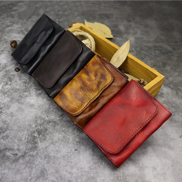 New Simple Men Wallets High Quality Genuine Cow Leather Coin Pocket Retro Handmade Male Purses Card Holder Men's Money Clips