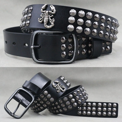 NEW Metal Rivet Cowboy Belt Genuine Leather Cowskin Men Belt Punk Rivet Jeans Belts For WOMEN Ceinture Homme Cinturones Hombre