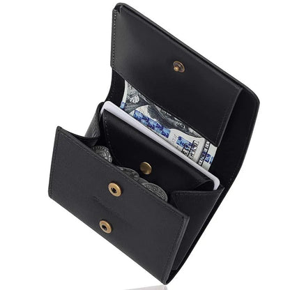 Pomelo Best Portable Men's Bifold Small Vintage Genuine Fine Grain Leather Wallet with Coin Compartment Press Stud Gift for Men