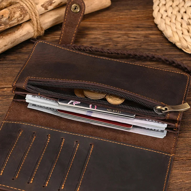 Newsbirds Genuine Leather Long Wallet Wrist Belt Strap Chain Wallet Christmas Gift Wallet gift men woman wallets Clip Purse