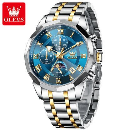 OLEVS 3675 Luxury Calendar Stainless Steel Quartz Mens Wristwatches Chronograph Waterproof Watch for Men Luminous Reloj Hombre