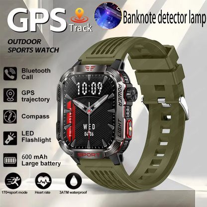 2026 Military GPS Smart Watch Money Detector Light Compass Waterproof Outdoor Sport Tracker Bluetooth Call Watch with Flashlight
