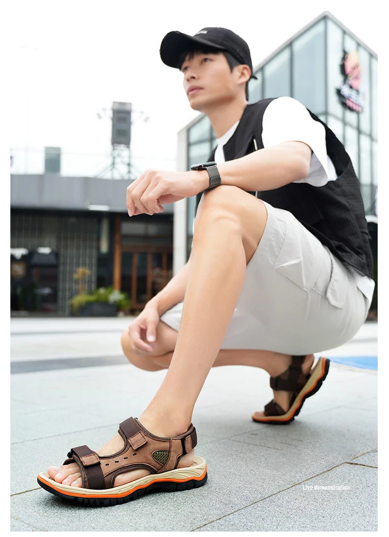 Brand Summer Men's Sandals Genuine Leather Men Slippers Gladiator Men Beach Sandals Soft Comfortable Outdoors Wading Shoes 38-47