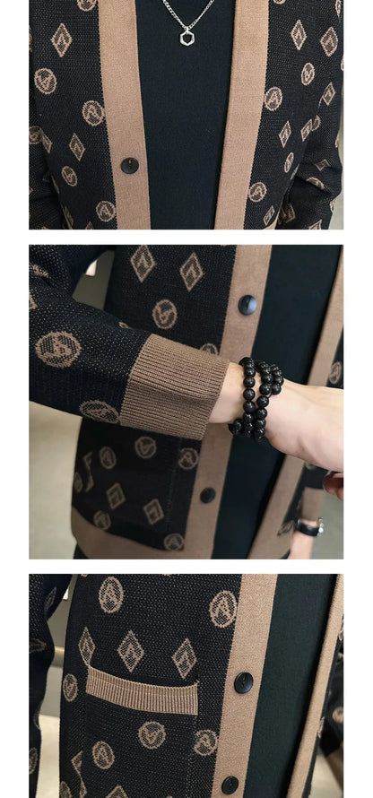 Brand Autumn Jacquard Knitted Cardigan Jackets Men Casual Business Sweater Coats Fashion Button Cardigans Men Clothing M-4XL